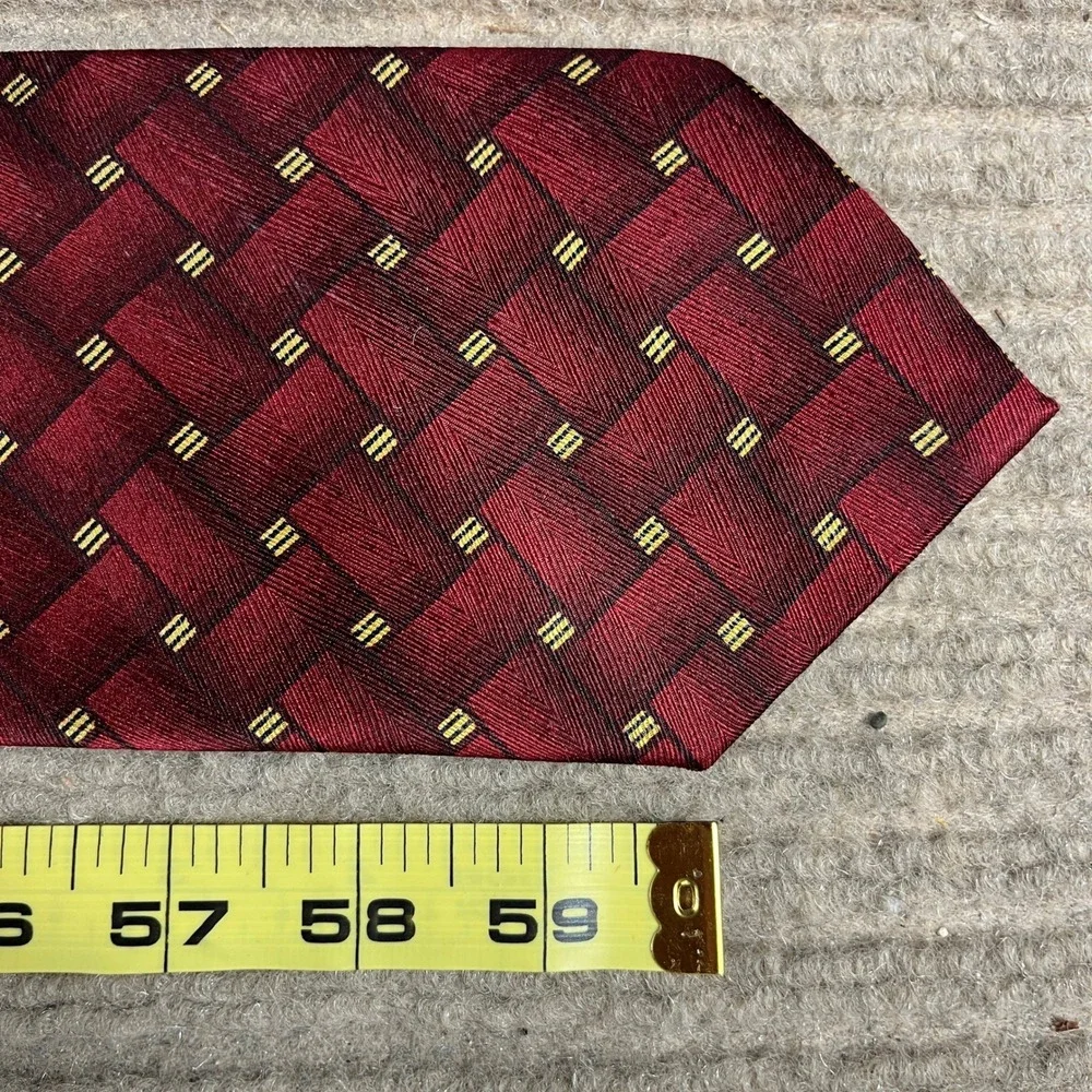 Carlos Devenezia Mens Silk Tie Burgundy Red Basketweave Woven Gold Hand Made